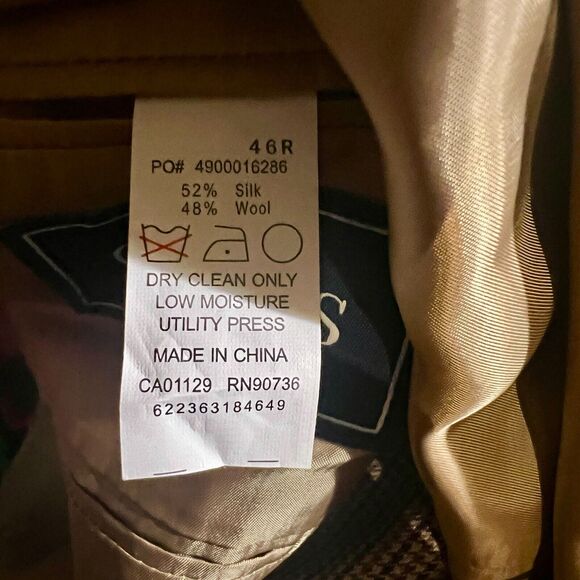 CHAPS Blazer Suit Jacket Mens 46 R Sport Coat Brown Black Houndstooth Silk Wool - Picture 5 of 16